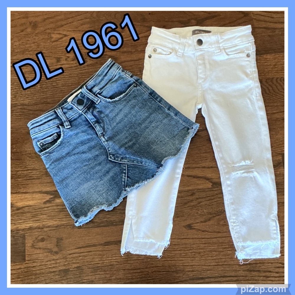 DL 1961 ~Denim Skirt & White Distressed Jeans ~ Sz 3 Little Girls